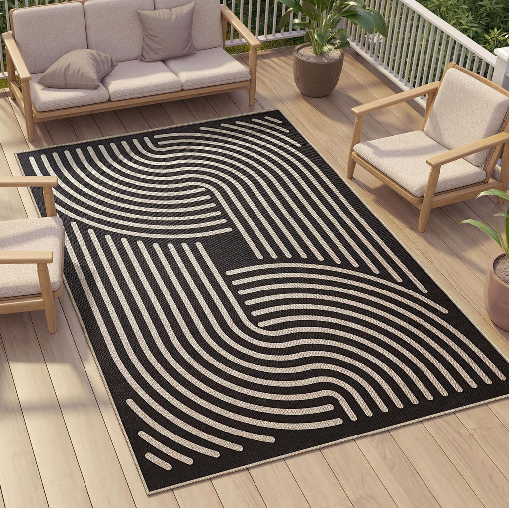 Easy Jute 6x9 Black Outdoor Patio Rug Machine Washable Boho Carpet
