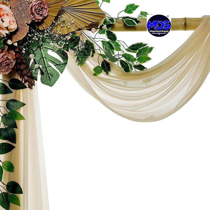 MDS Halloween Chiffon Draping Fabric - 2 Panel, 30" Wide x 30ft Long - Sheer Spooky Arbor & Canopy Drapery for Haunted House Backdrops, Party Ceilings, DIY Costumes & Themed Events - Champagne Gold (Pack of 2)
