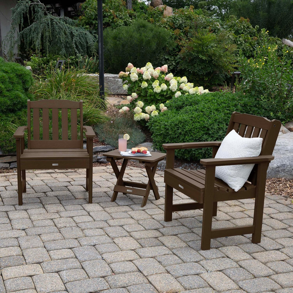 highwood Lehigh (2) Garden Chairs with Folding Side Table, Weathered Acorn