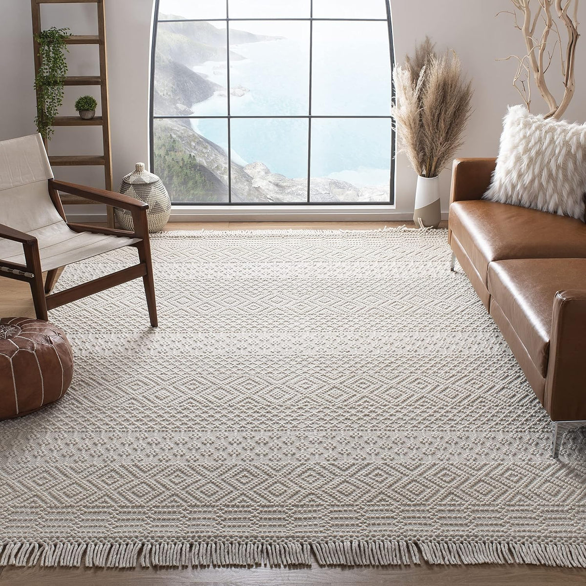 SAFAVIEH Natura Collection Area Rug - 10' x 14', Ivory, Handmade Moroccan Boho Wool Fringe, Ideal for High Traffic Areas in Living Room, Bedroom (NAT852B)