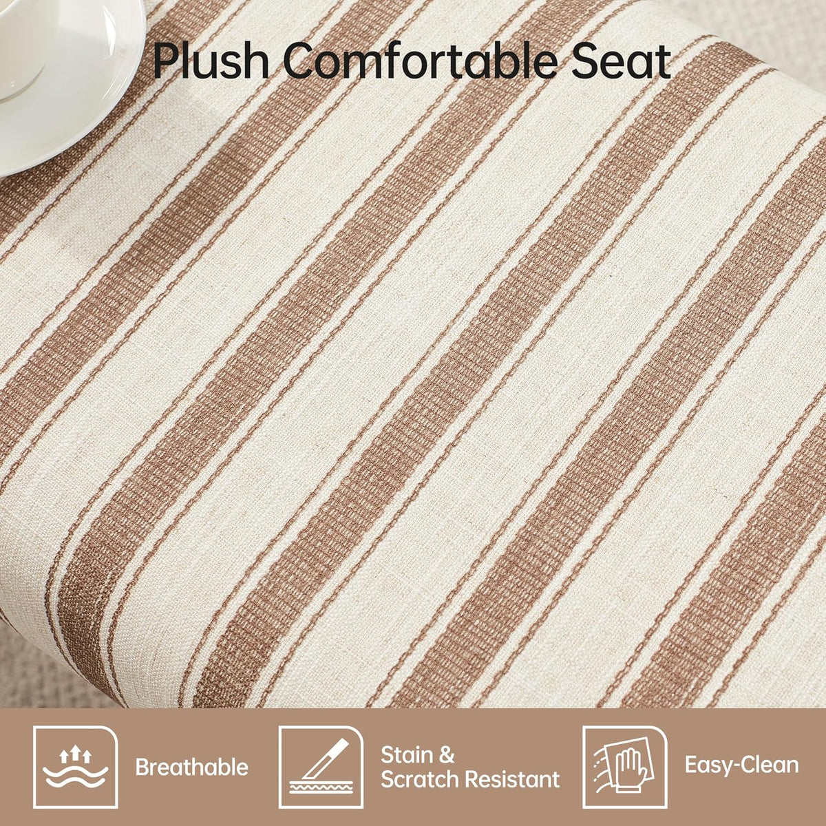 VKNOW Upholstered Entryway Bench, Dining Bench with Cushion, Brown