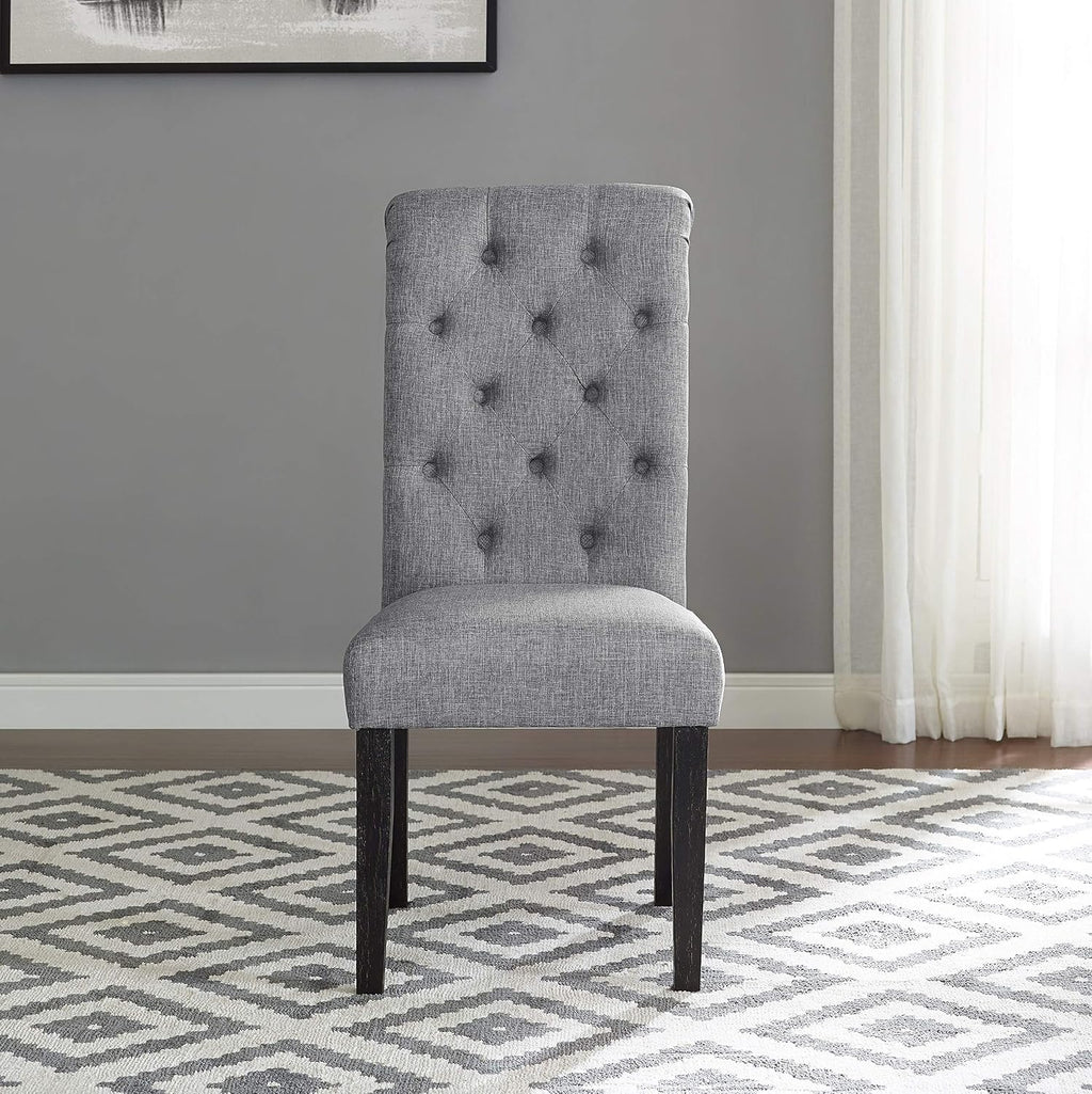 Roundhill Furniture Leviton Solid Wood Tufted Dining Chair, Set of 2, Gray