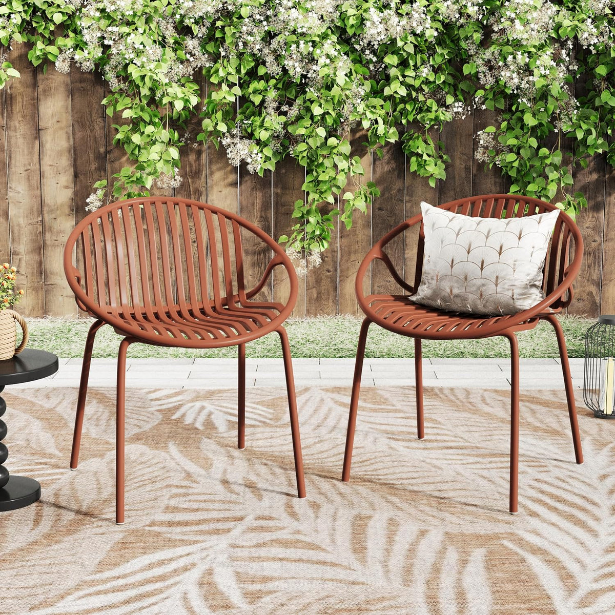 Christopher Knight Home Set of 2 Tita Modern Patio Outdoor Dining Chairs, Stacking Chair, Outside Dinner,Garden/Balcony/Poolside Stackable Accent Chairs,Metal Legs,Plastic Cutout Backrest,Burnt Orange