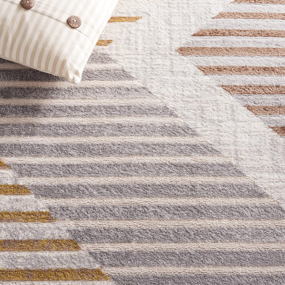 SAFAVIEH Palma Collection Area Rug - 9' x 12', Beige & Light Grey, Mid-Century Modern Geometric Stripe Design, Non-Shedding & Easy Care, Ideal for High Traffic Areas in Living Room, Bedroom (PAM328A)