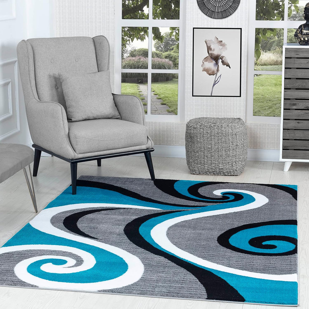 GLORY RUGS Modern Area Rug Swirls Carpet Bedroom Living Room Contemporary Dining Accent Sevilla Collection 4817 (4x6, Turkaz)