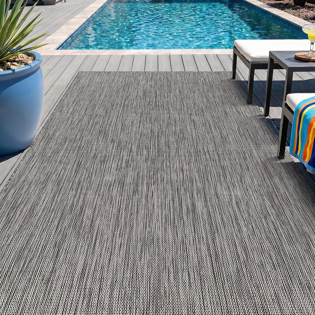 Outdoor Rug 8x10 Gray Washable Outside Rugs for Patios Porches Solid Modern Waterproof Durable Non-Shedding, Easy-to Clean Deck Balcony Indoor Outdoor Carpet (8 x 10 Gray)