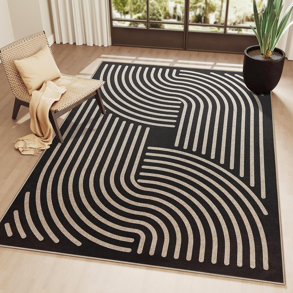 Easy Jute 6x9 Black Outdoor Patio Rug Machine Washable Boho Carpet