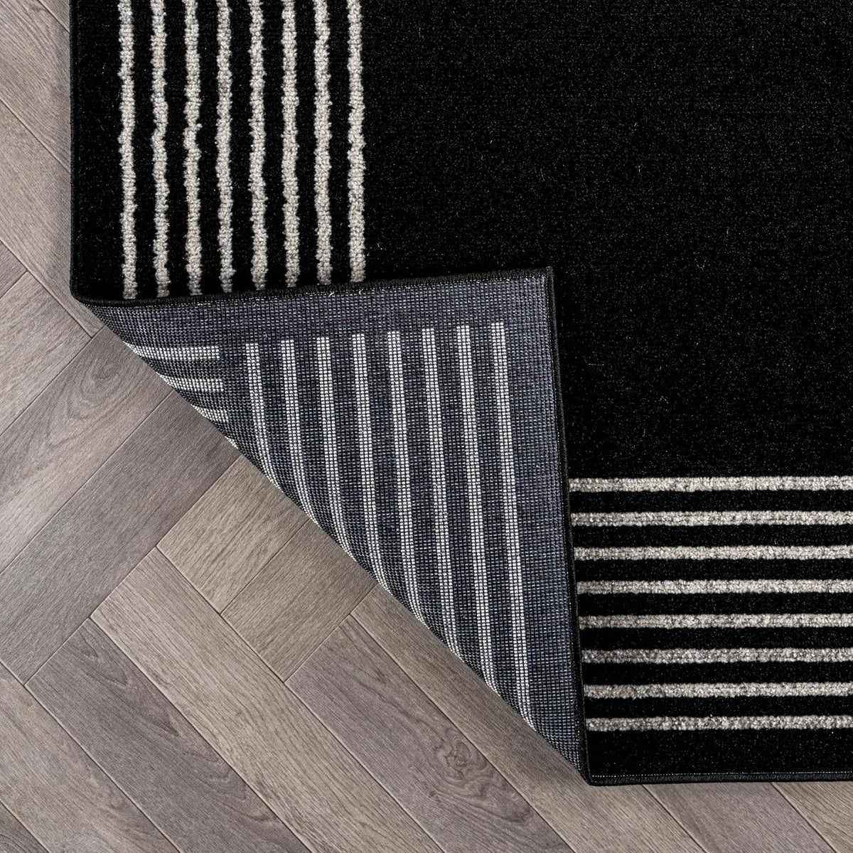 Rugshop Modern Bordered Minimal Area Rug for Living Room Black 4' x 6'