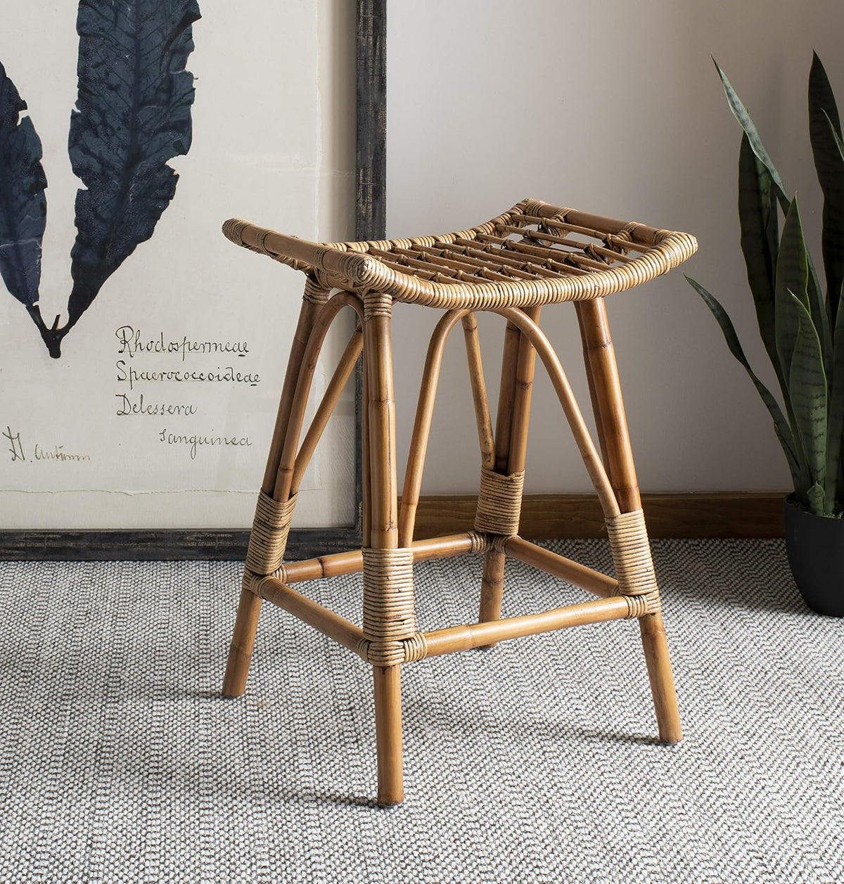 Safavieh Home Collection Leda Brown Rattan 26-inch Counter Stool