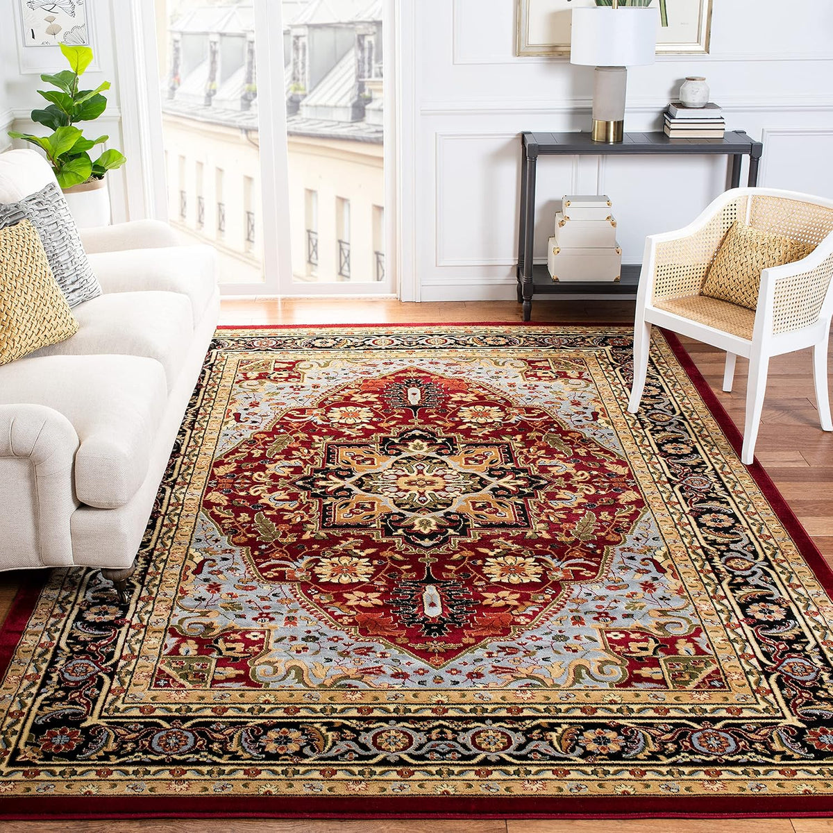 SAFAVIEH Lyndhurst Collection X-Large Area Rug - 12' x 18', Red & Black, Traditional Oriental Design, Non-Shedding & Easy Care, Ideal for High Traffic Areas in Living Room, Bedroom (LNH330B)