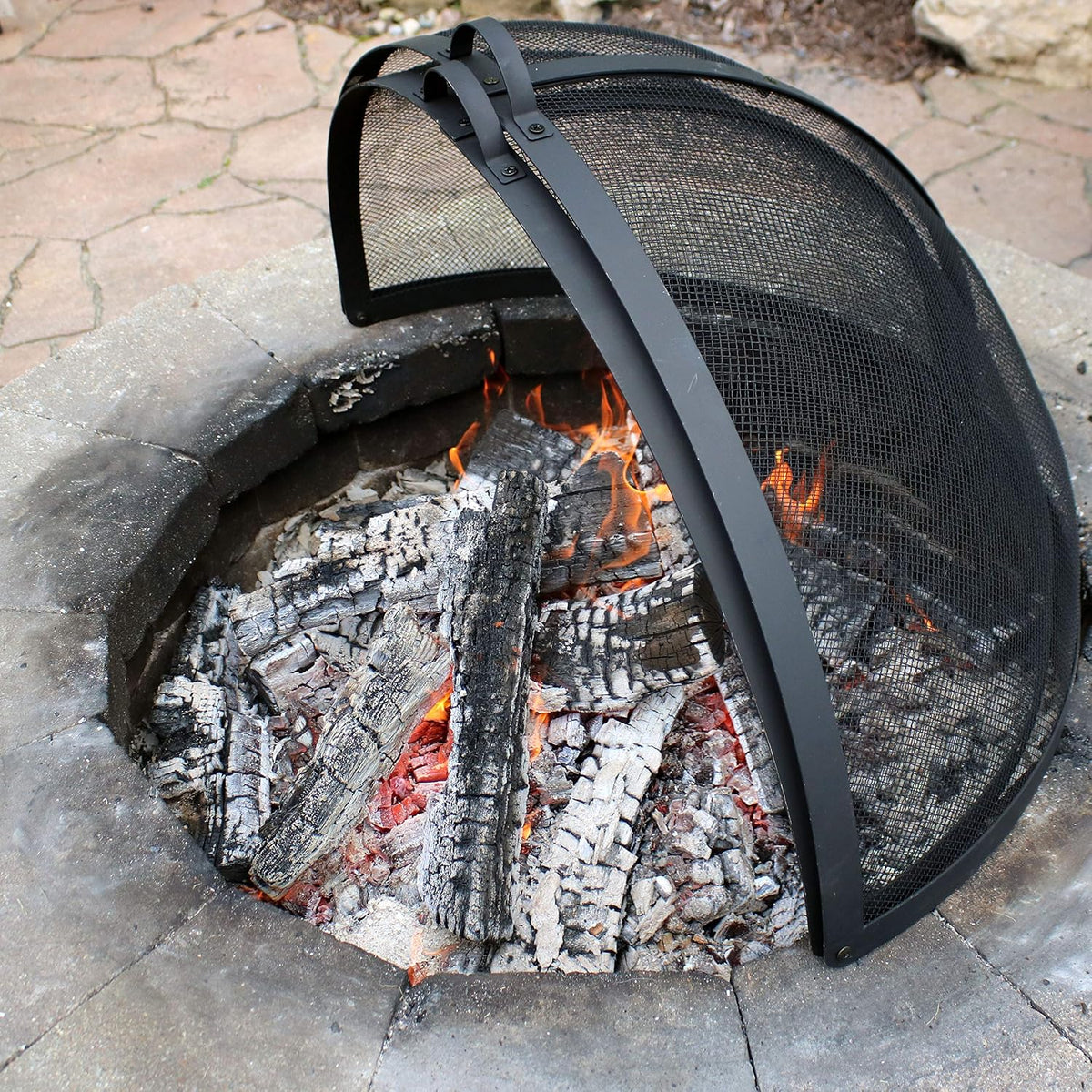 Sunnydaze Outdoor Fire Pit Screen Cover, Round, Easy Access Door, 36" Dia