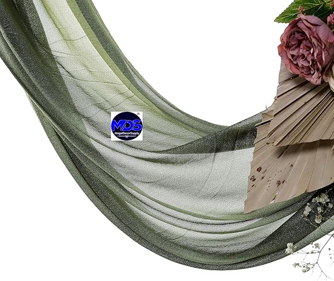 MDS Halloween Chiffon Draping Fabric - 2 Panel, 30" Wide x 100ft Long - Sheer Spooky Arbor & Canopy Drapery for Haunted House Backdrops, Party Ceilings, DIY Costumes & Themed Events - Olive Green (Pack of 2)