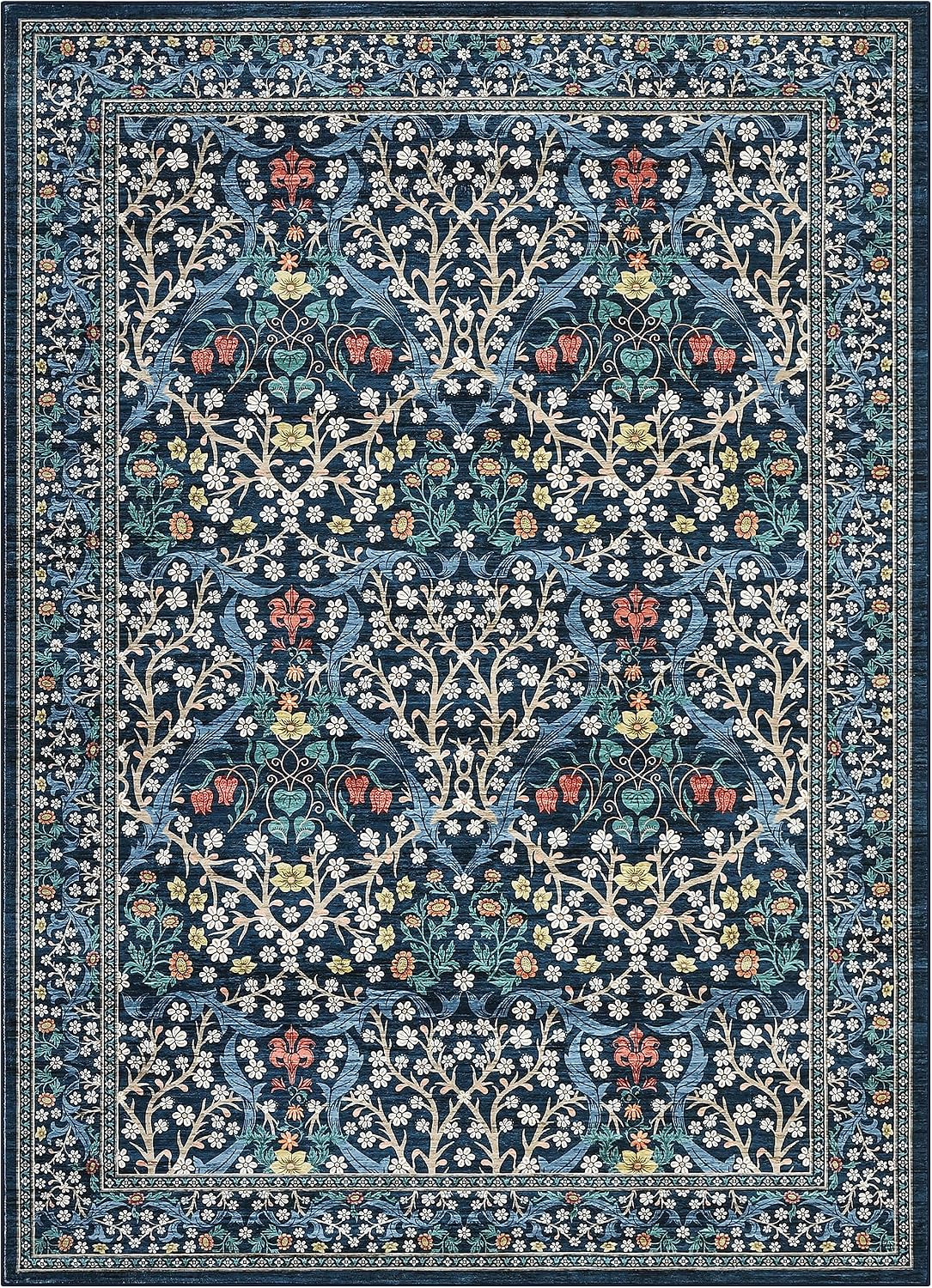 GarveeHome Blue Floral 5x7 Washable Area Rug for Living Room Bedroom