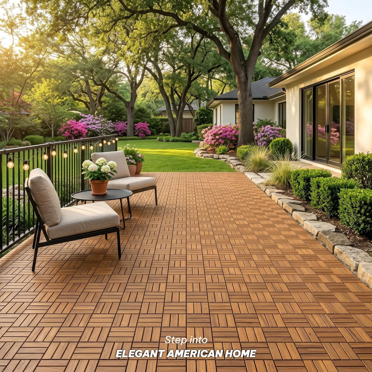 acacia interlocking deck tiles, 9 pcs wood flooring, package contents