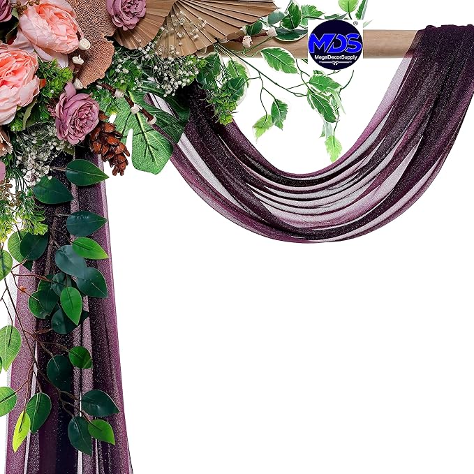 MDS Halloween Chiffon Draping Fabric - 2 Panel, 30" Wide x 50ft Long - Sheer Spooky Arbor & Canopy Drapery for Haunted House Backdrops, Party Ceilings, DIY Costumes & Themed Events - Eggplant (Pack of 2)