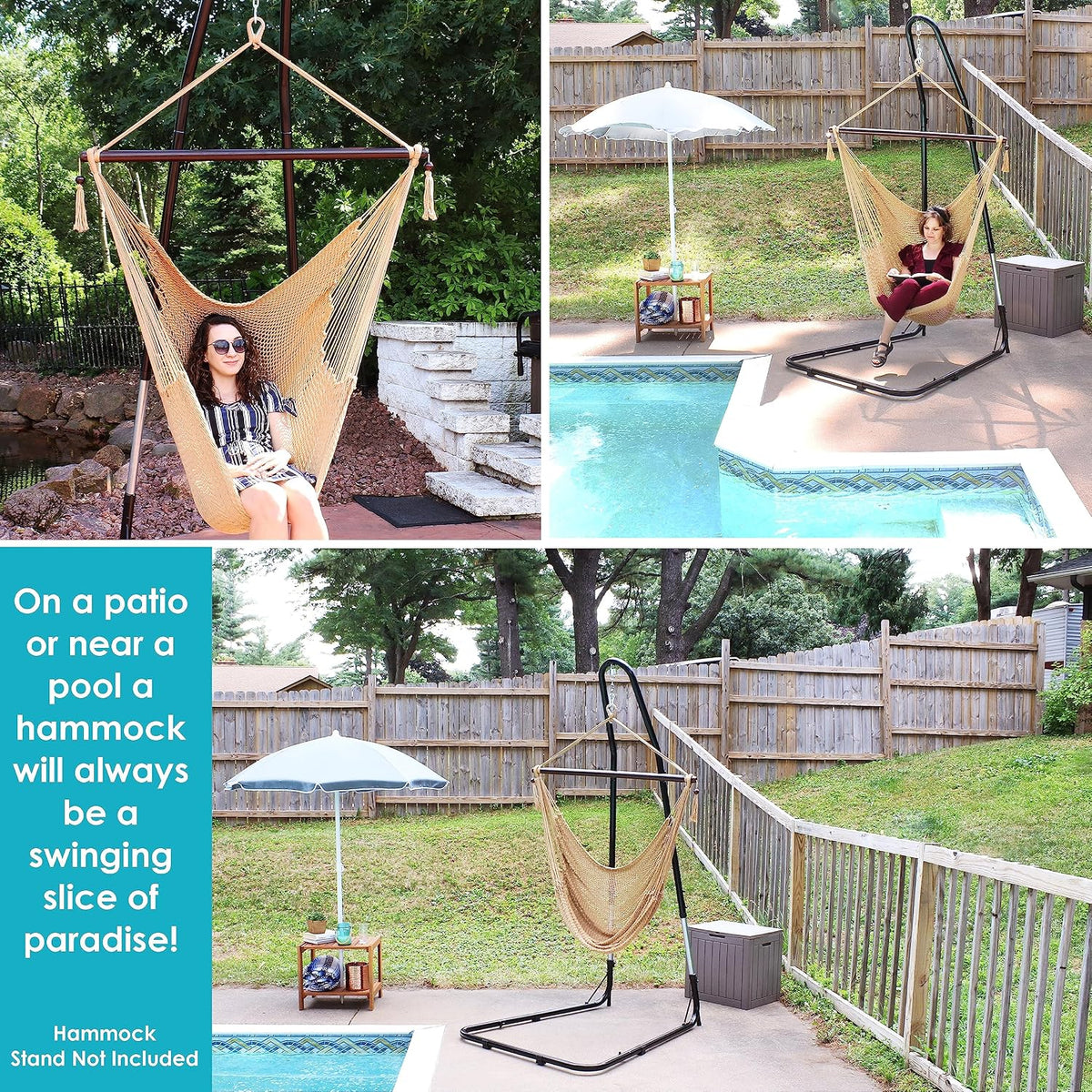 Sunnydaze Hanging Hammock Chair Swing for Patio, Caribbean, Tan