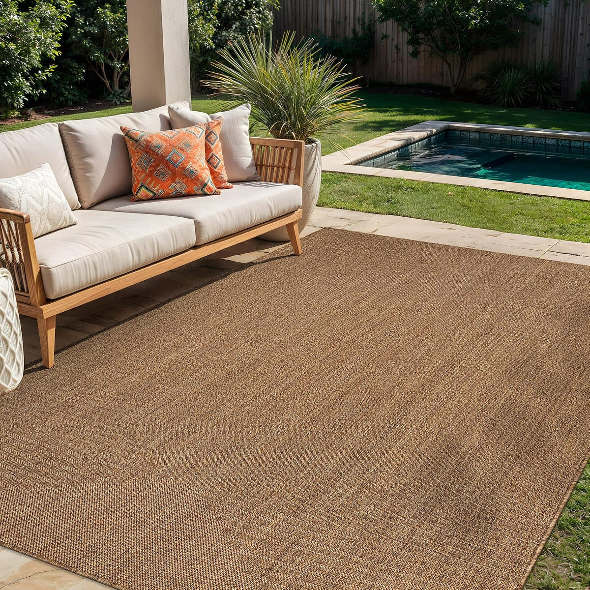 Rugshop Modern Geometric Area Rug Easy-Care Flat Woven Natural/Jute 5' x 7'