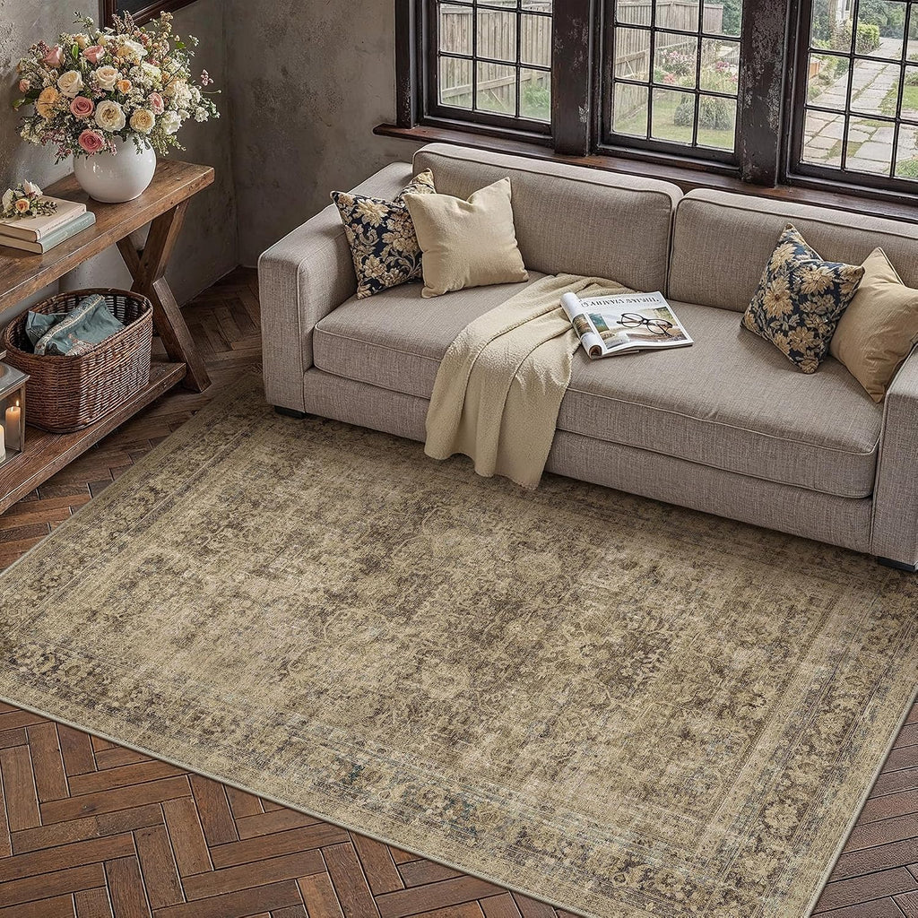 4x6 Area Rug Brown Vintage Distressed Carpet