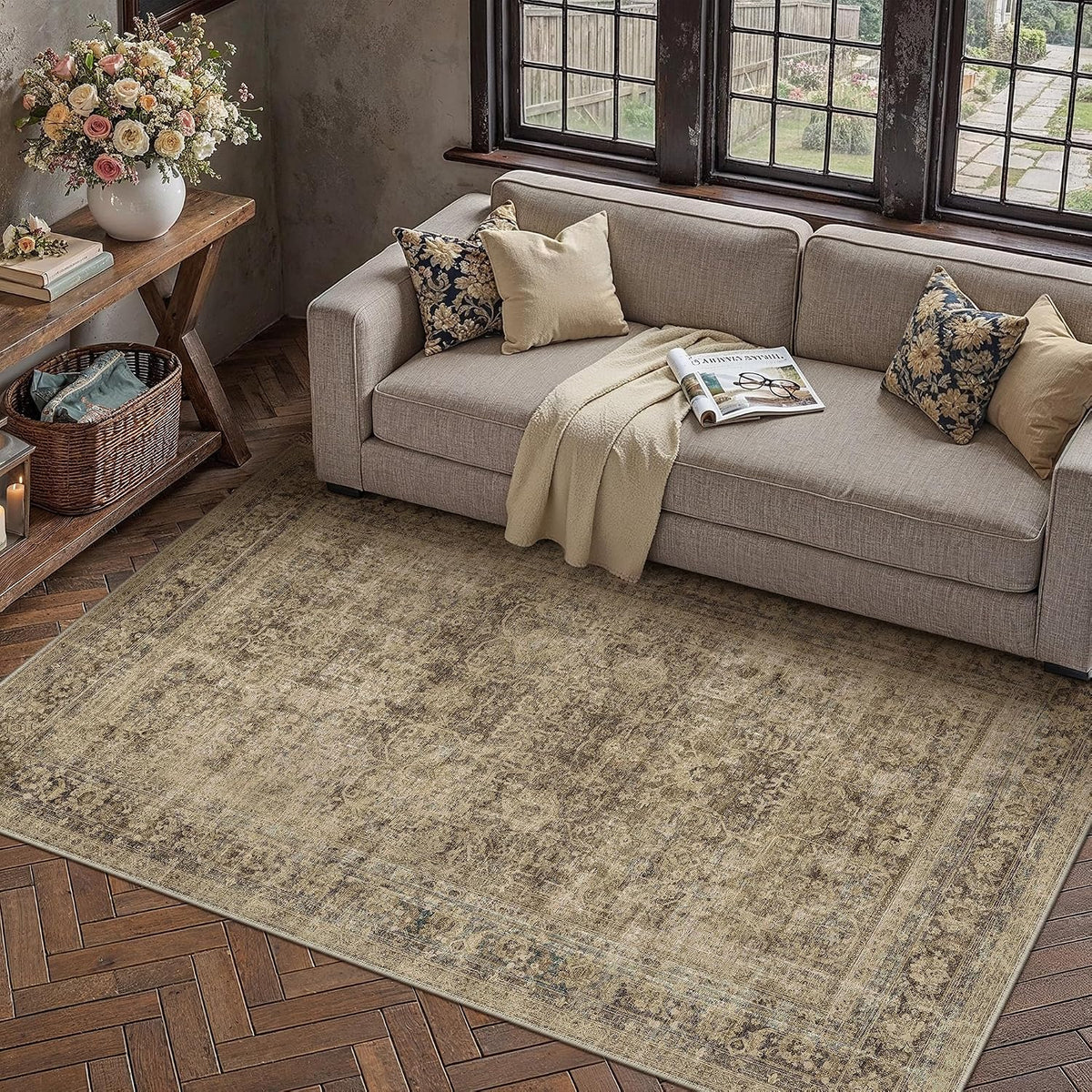 4x6 Area Rug Brown Vintage Distressed Carpet