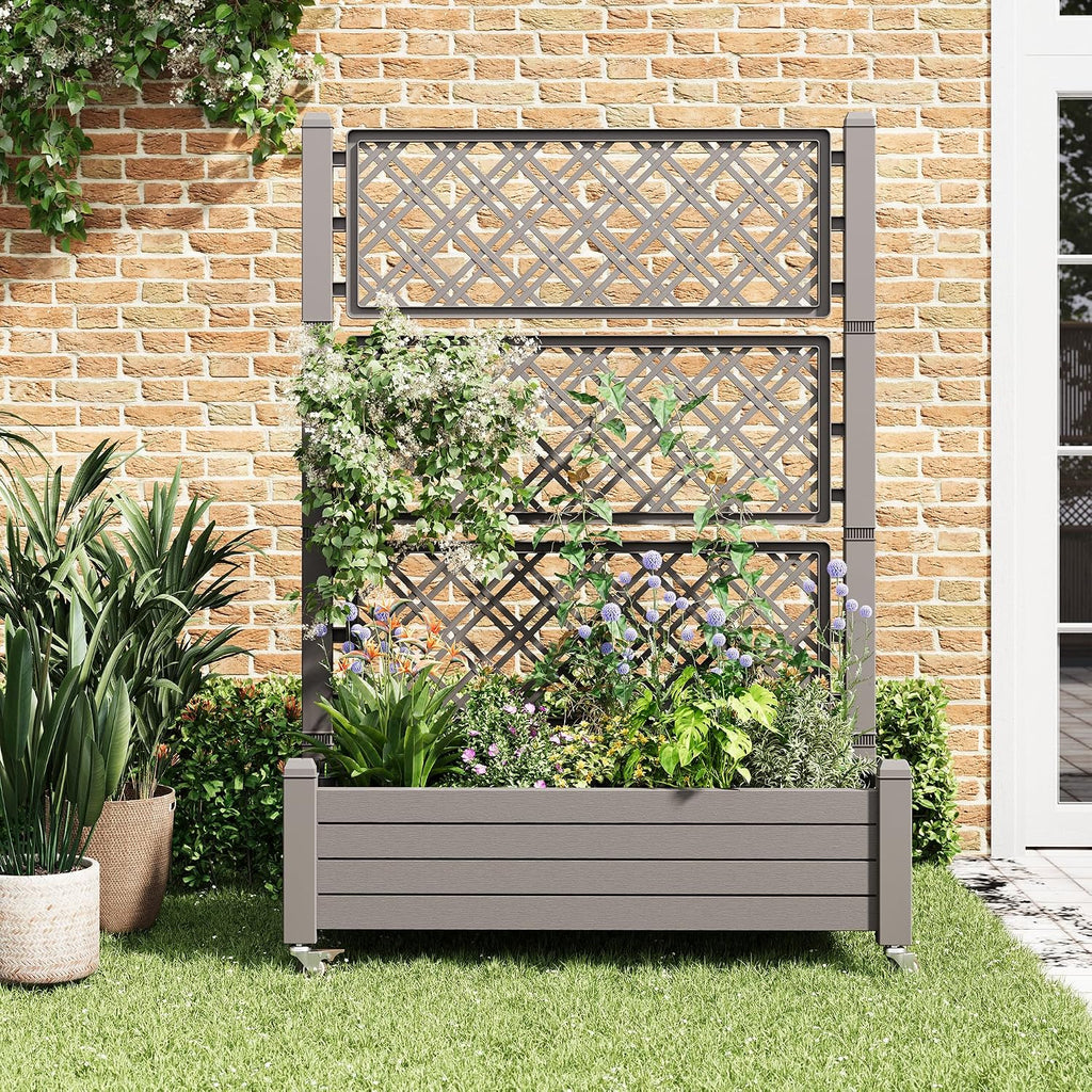 Elevated Raised Garden Bed with Wheels,Planter Box,Gray-61.2" h