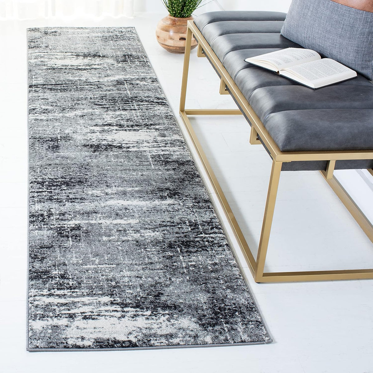 SAFAVIEH Evoke Collection Runner Rug - 2'2" x 11', Ivory & Dark Grey, Modern Abstract Design, Non-Shedding & Easy Care, Ideal for High Traffic Areas in Living Room, Bedroom (EVK272G)