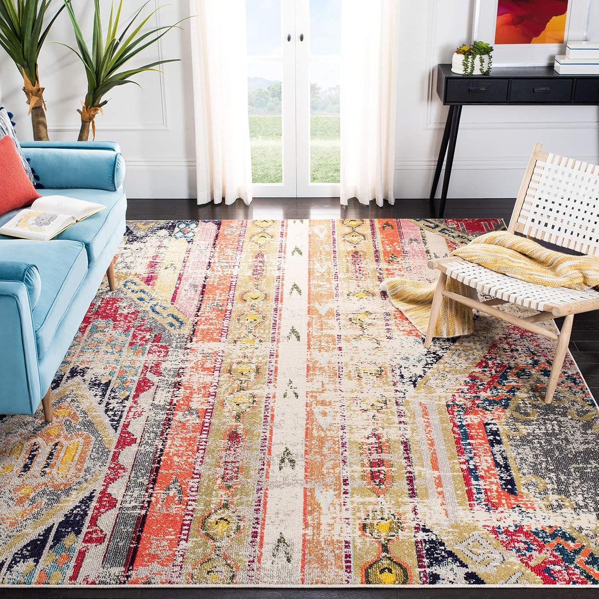 SAFAVIEH Madison Collection Area Rug - 10' x 14', Grey & Orange, Boho Chic Tribal Distressed Design, Non-Shedding & Easy Care, Ideal for High Traffic Areas in Living Room, Bedroom (MAD422G)