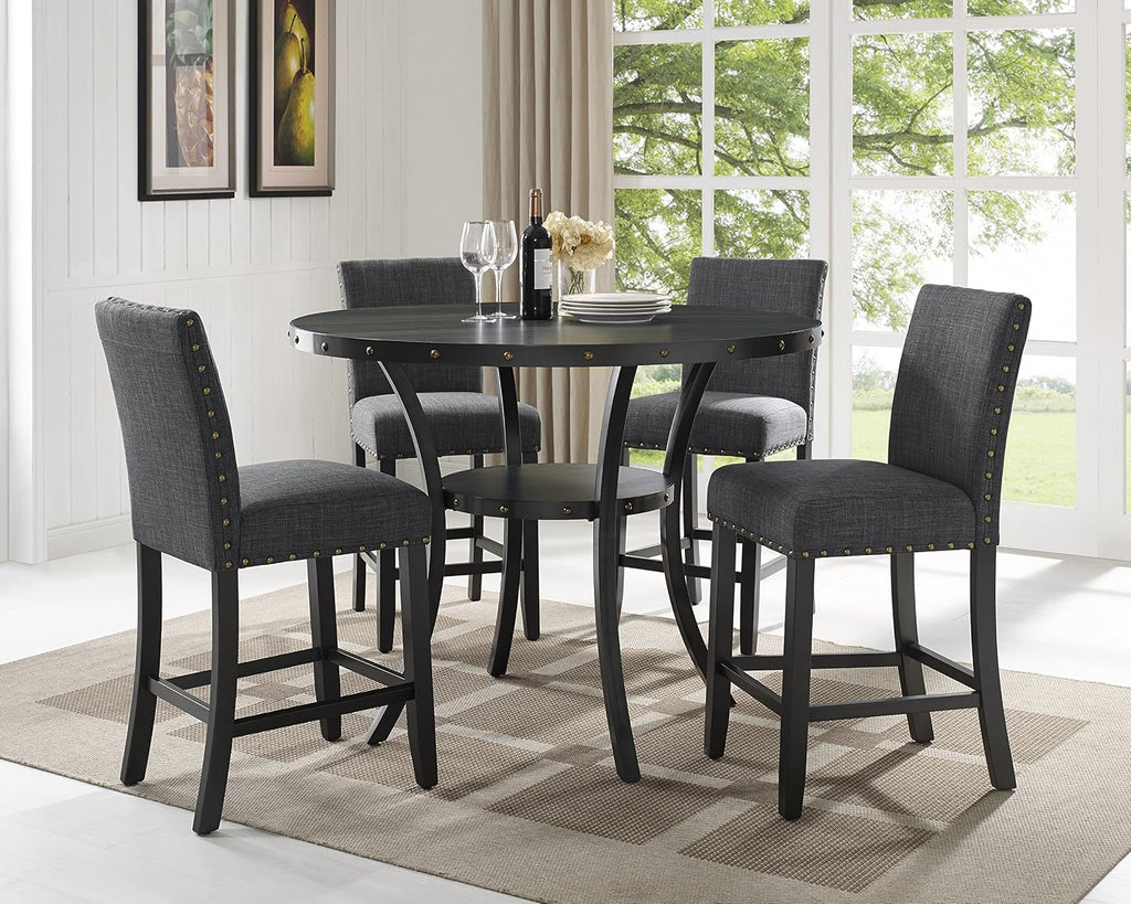 biony gray fabric counter height stools with nailhead on a desk or shelf