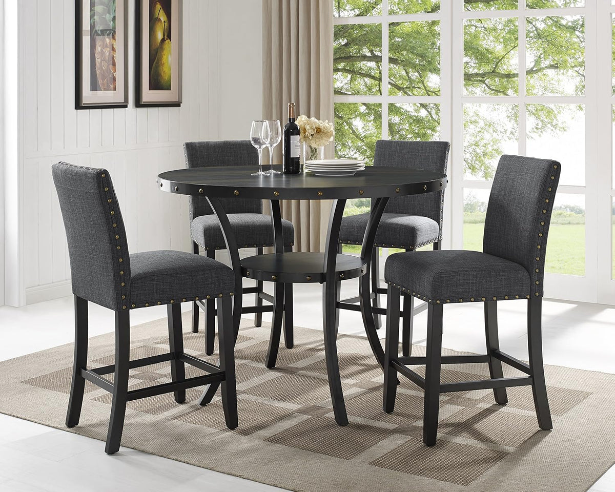 biony gray fabric counter height stools with nailhead on a desk or shelf