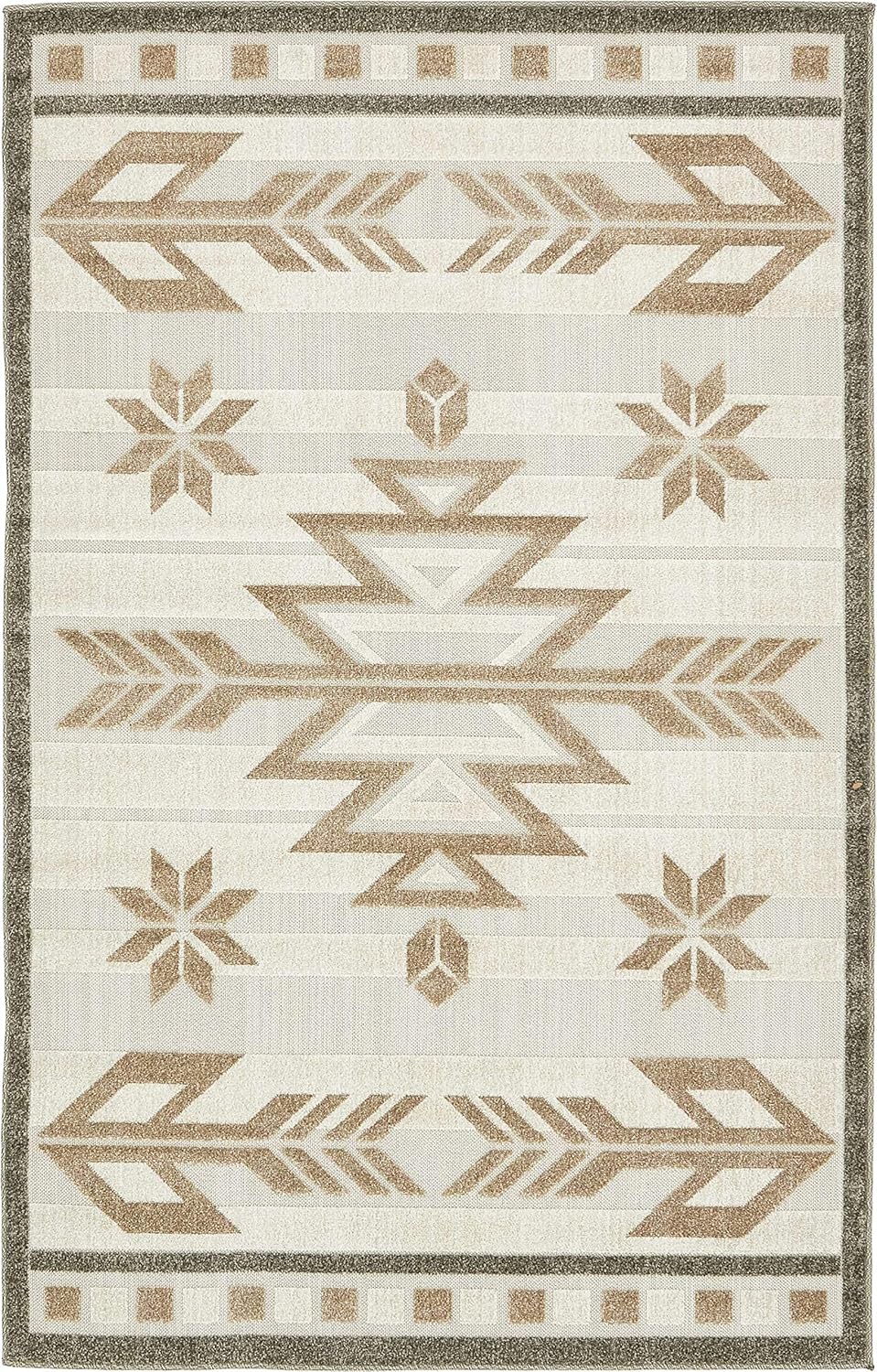 Unique Loom Outdoor Modern Collection Area Rug - Albuquerque (5' x 8' Rectangle, Beige/ Brown)