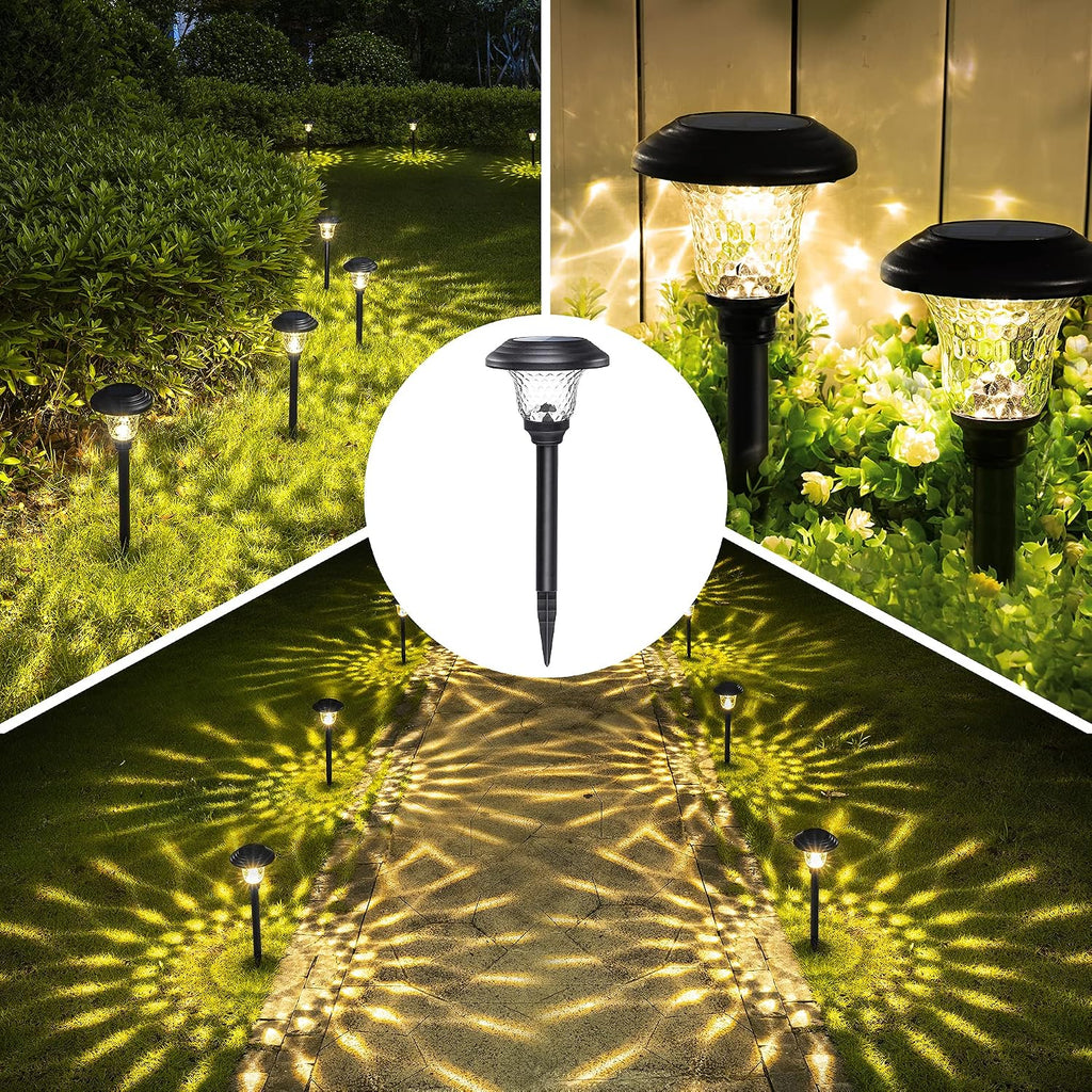 GIGALUMI Metal & Glass Solar Lights Outdoor, 8 Pack LED Garden Lights