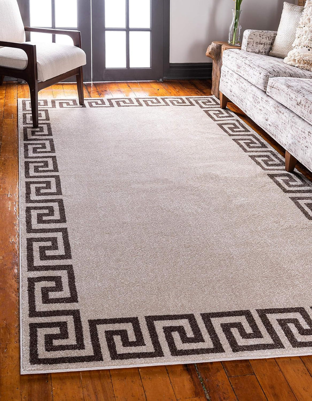 Unique Loom Athens Collection Classic Geometric Modern Border Design Area Rug, 3 ft 3 in x 5 ft 3 in, Beige/Brown