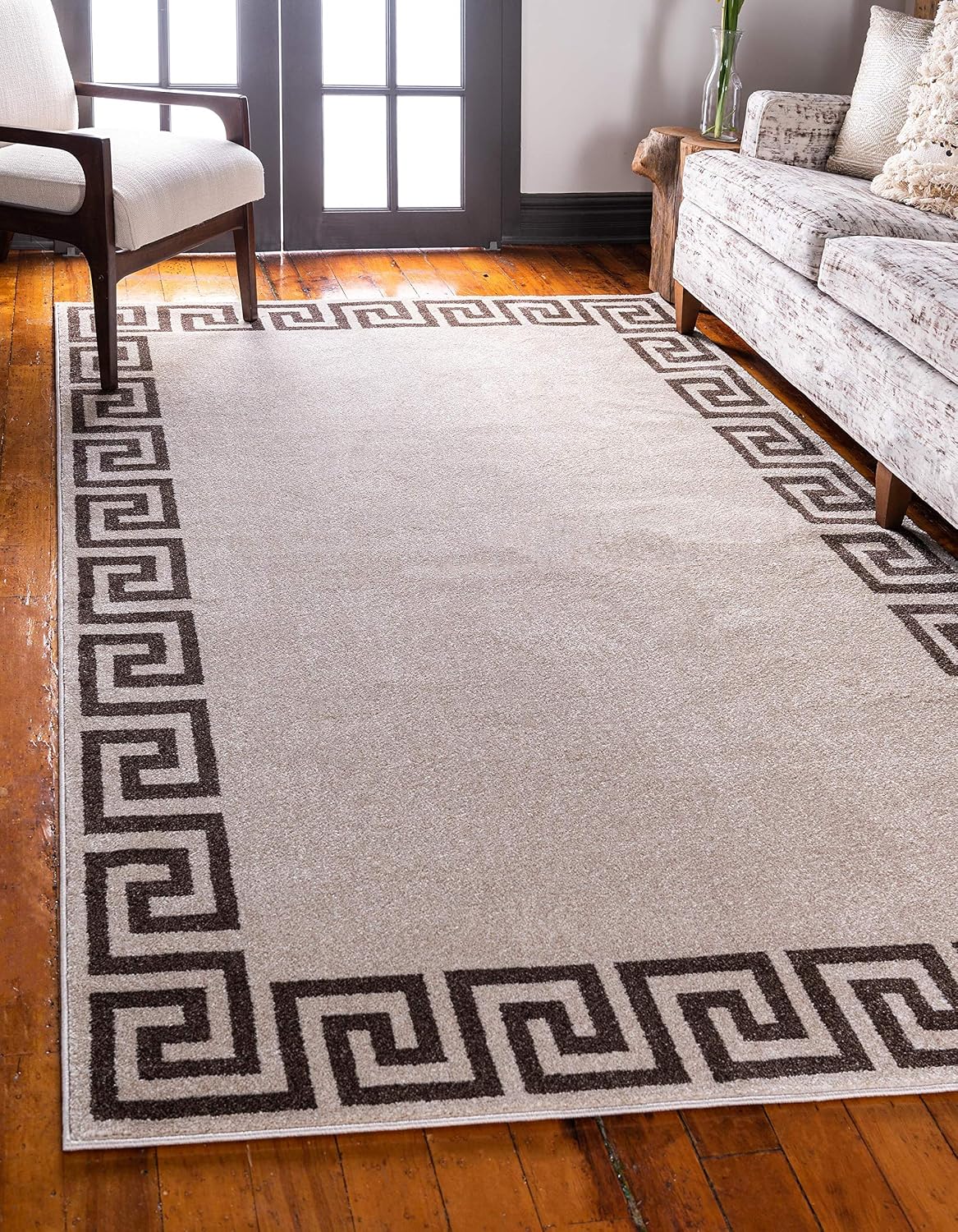 Unique Loom Athens Collection Classic Geometric Modern Border Design Area Rug, 3 ft 3 in x 5 ft 3 in, Beige/Brown