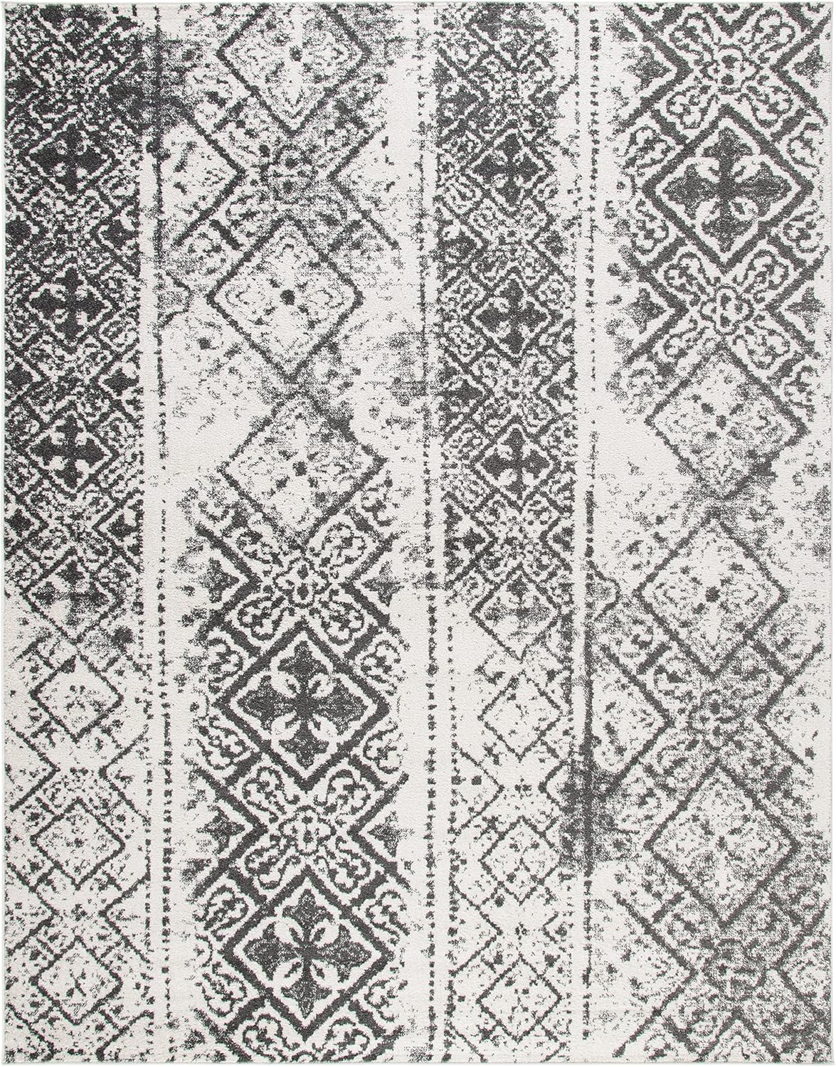 SAFAVIEH Adirondack Collection X-Large Area Rug - 11' x 15', Silver & Black, Moroccan Boho Distressed Design, Non-Shedding & Easy Care, Ideal for High Traffic Areas in Living Room, Bedroom (ADR111H)