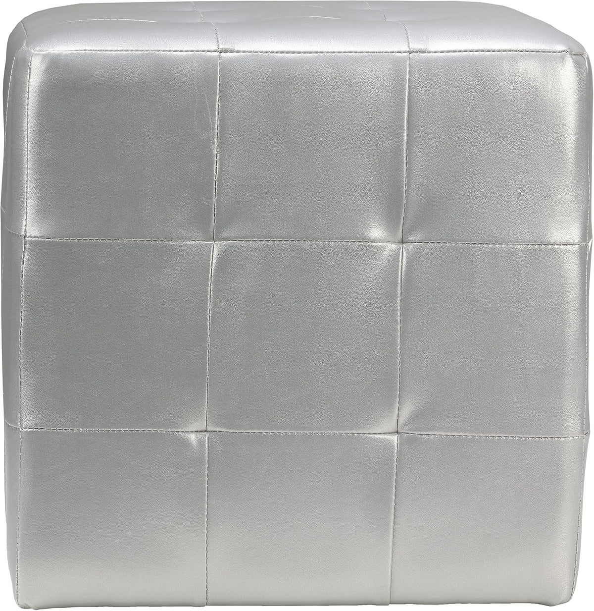 Cortesi Home Apollo Cube Ottoman in Metallic Silver Faux Leather