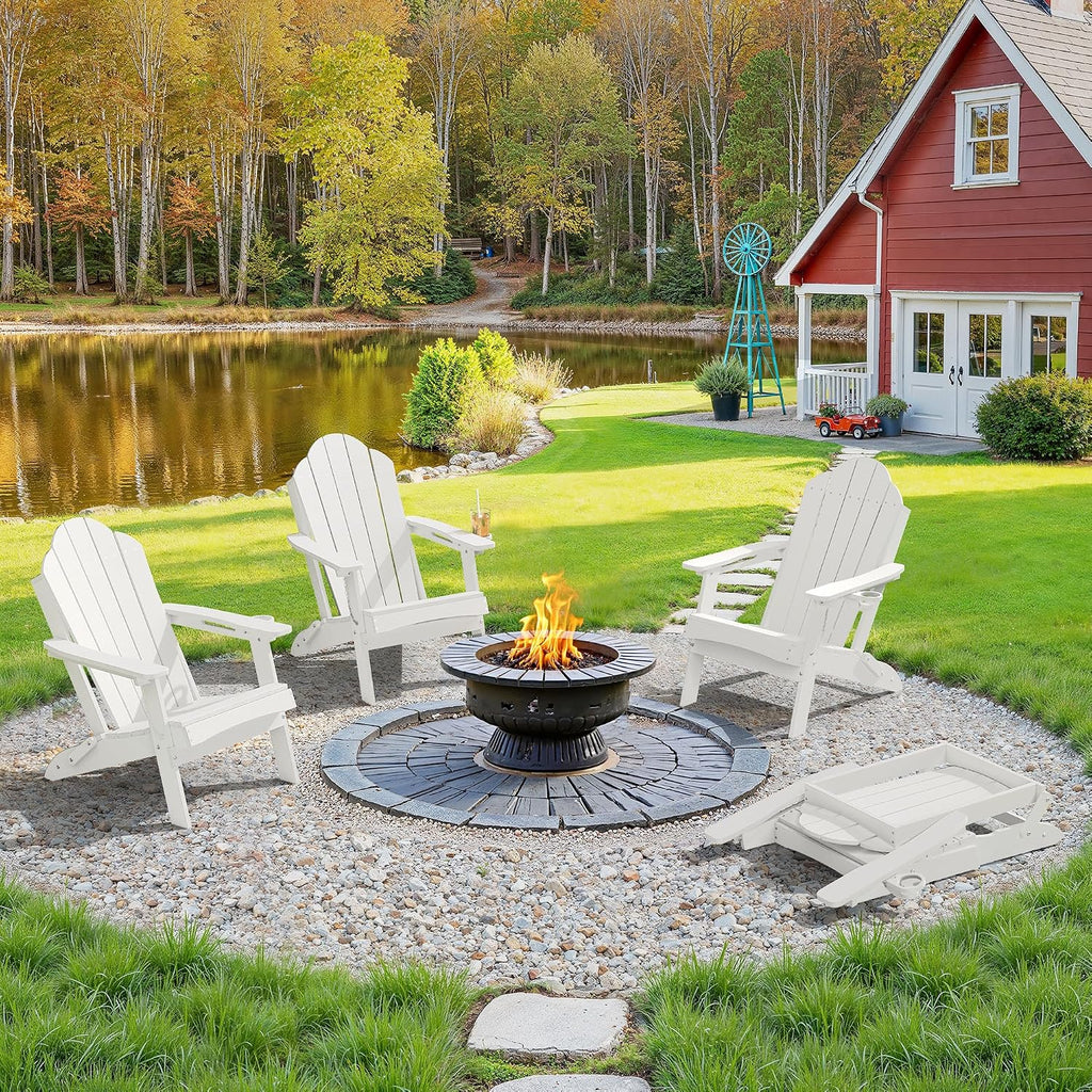 LUE BONA HDPE Folding Adirondack Chair, Cup Holder, Set of 2, White