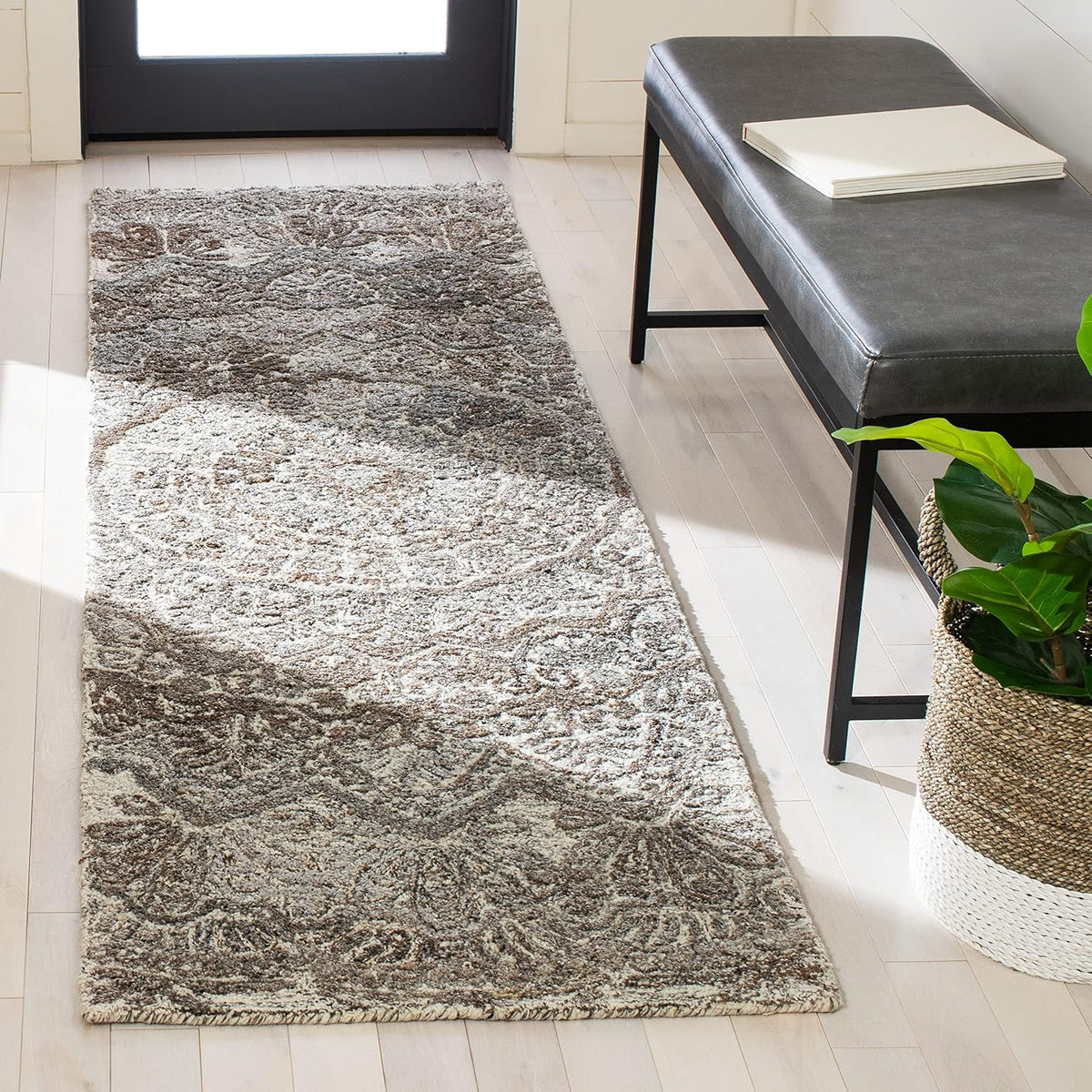 SAFAVIEH Marquee Collection Runner Rug - 2'3" x 8', Grey & Ivory, Handmade Mandala Medallion Wool, Ideal for High Traffic Areas in Living Room, Bedroom (MRQ110C)