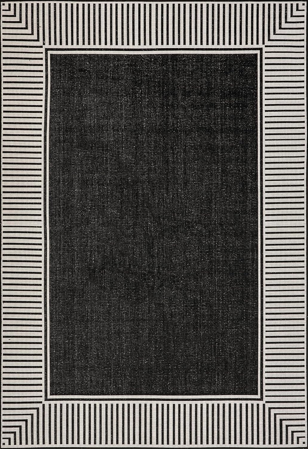 Nuloom Asha Black/Ivory, 5' x 8', Casual, Striped Border, Soft and Cozy, High Traffic, Stain Resistant, Easy Clean, Durable Area Rug for Indoor/Outdoor Patio, Deck, Porch, Garden, Courtyard