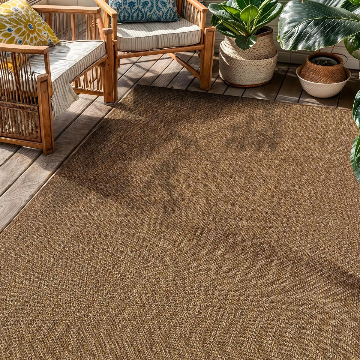 Rugshop Modern Diamond Grid Area Rug for Patio Natural/Jute 4' x 6'