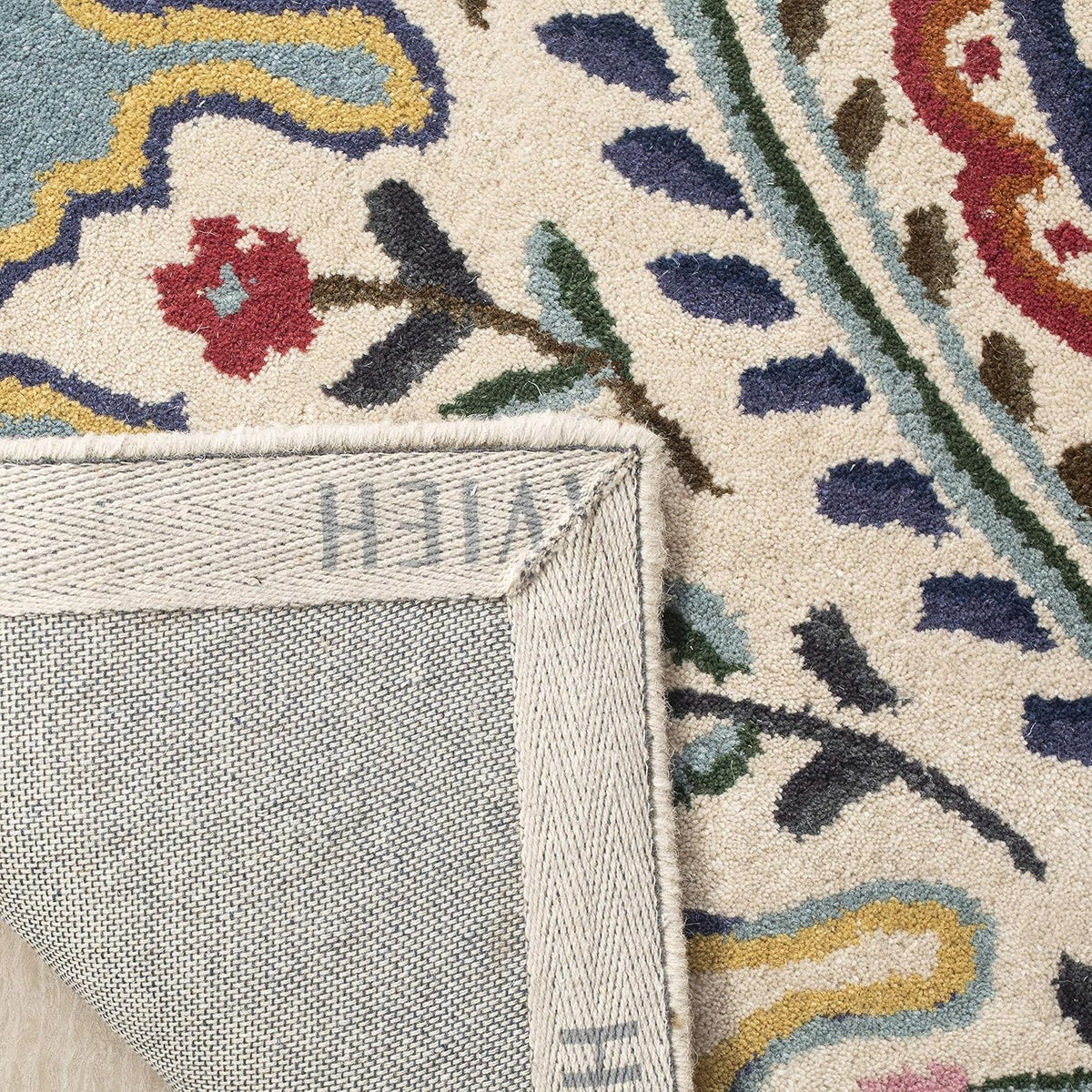 SAFAVIEH Area Rug 8x10 - Bella Collection - Large - Ivory & Teal, Handmade Wool, Boho Design, Ideal for Living Room, Bedroom, Office, Dining Space (BEL118A)