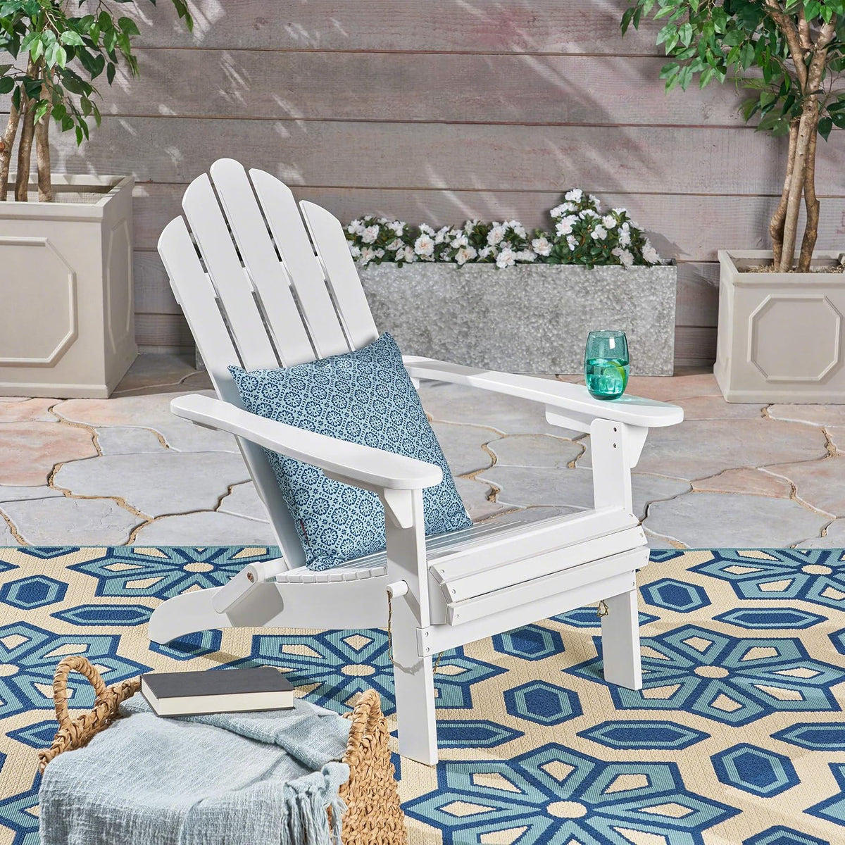 Christopher Knight Home Cara Outdoor Foldable Acacia Wood Adirondack Chair, White Finish