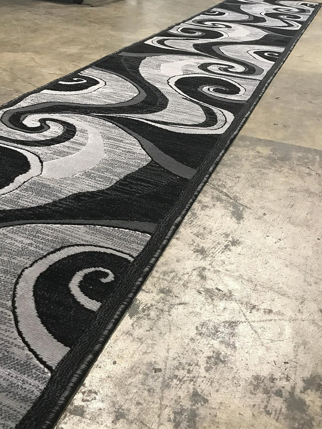 Modern Long Contemporary Runner Rug Grey & Black Design 144 (32 inch X 10 Feet)