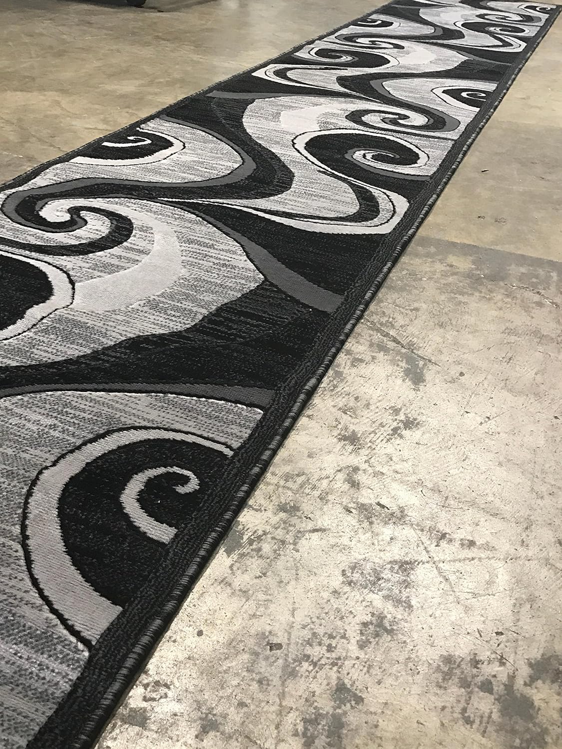 Modern Long Contemporary Runner Rug Grey & Black Design 144 (32 inch X 10 Feet)