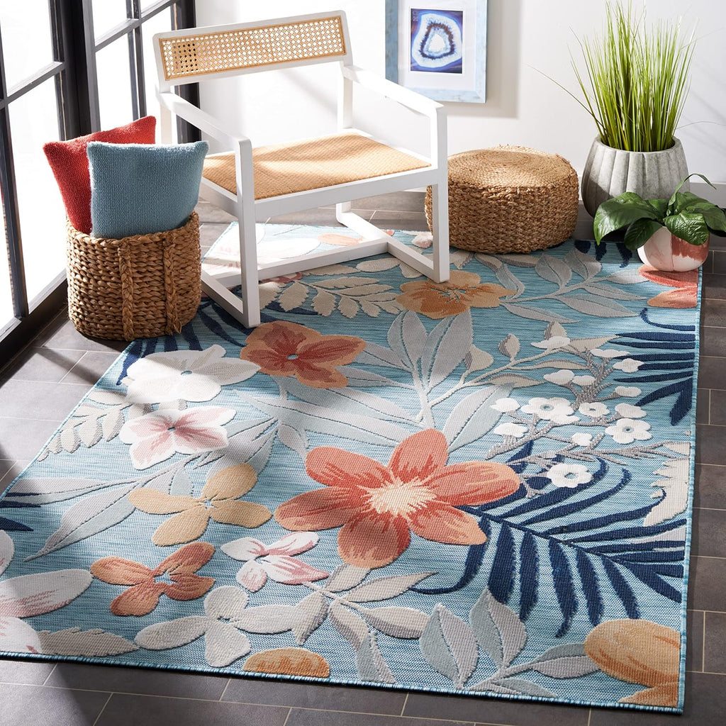 SAFAVIEH Washable Rug Outdoor Cabana Collection - 4' x 6', Aqua & Rust, Non-Shedding & Easy to Clean, Ideal for Patio, Backyard, Mudroom (CBN454J)