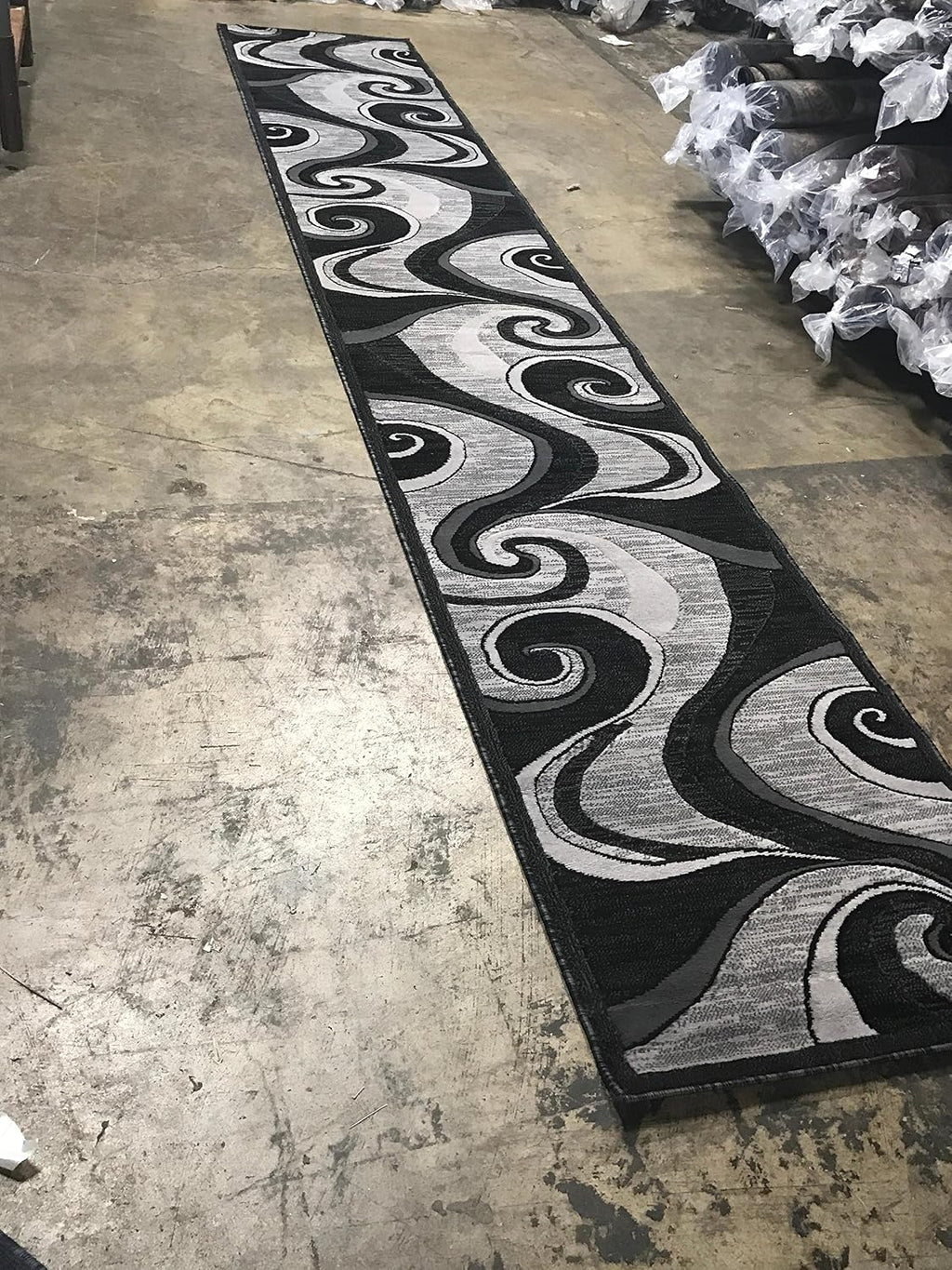 Modern Long Contemporary Runner Rug Grey & Black Design 144 (32 inch X 10 Feet)