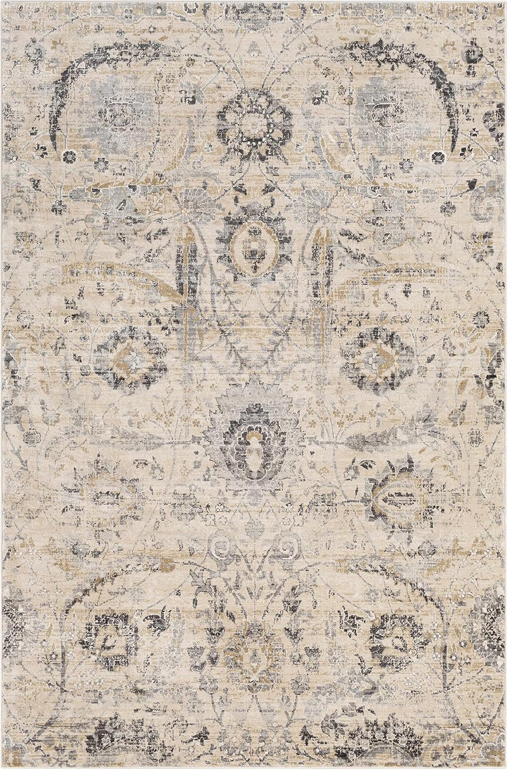 Hauteloom Obsidian Rustic Farmhouse Living Room Bedroom Dining Room Large Area Rug - Style - Traditional Floral Look - Bluish Medium Grey, Beige, Light Brown, Cream, Black - 8'10" x 12'