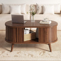 39.3" Oval Fluted Coffee Table with Storage, Fluted Mid-Century, Walnut