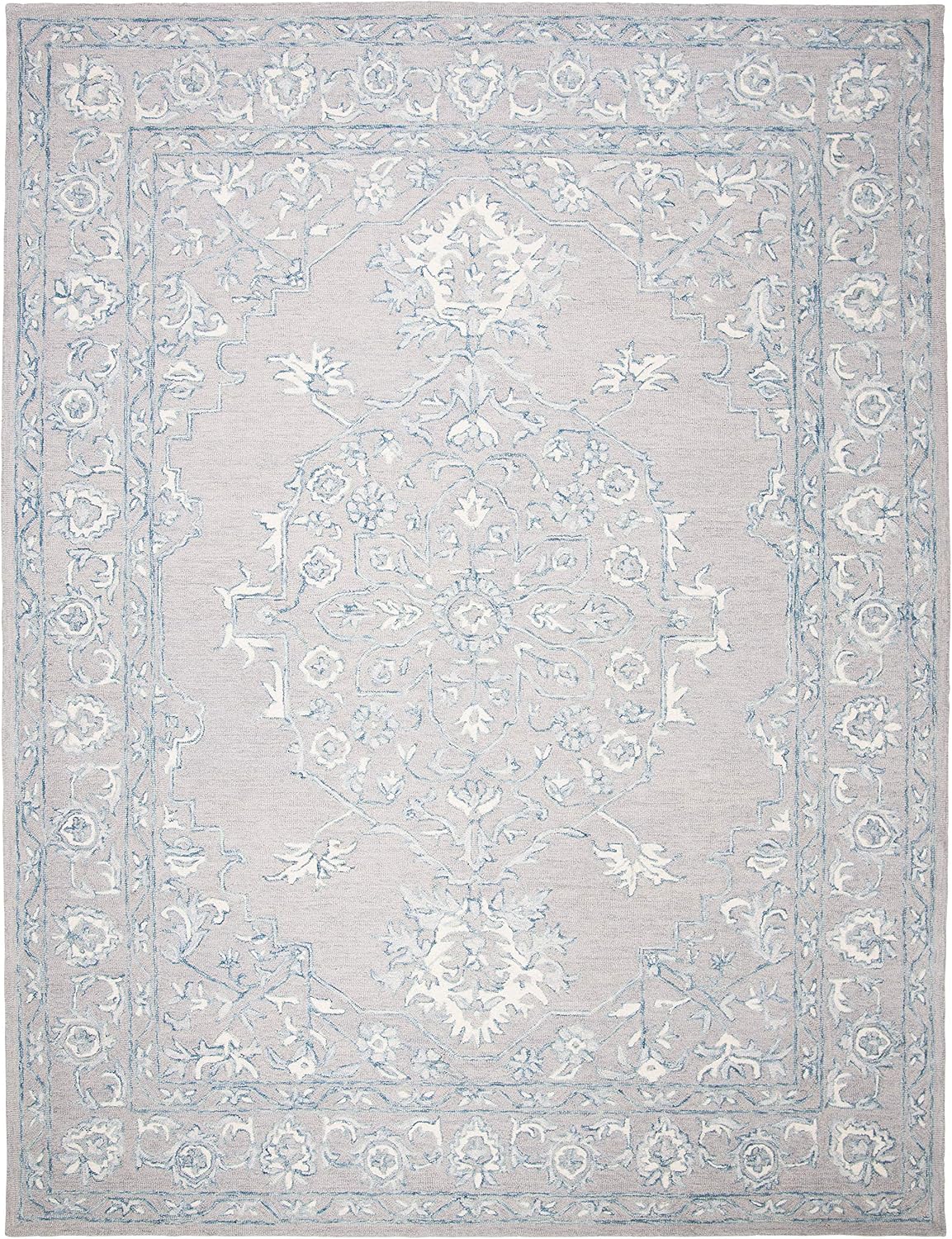 SAFAVIEH Micro-Loop Collection Area Rug - 10' x 14', Light Grey & Ivory, Handmade Shabby Chic Wool, Ideal for High Traffic Areas in Living Room, Bedroom (MLP504F)