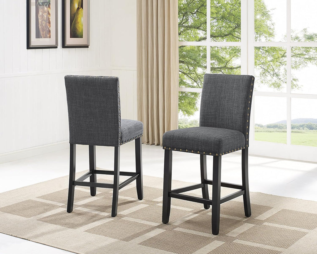 biony gray fabric counter height stools with nailhead shown in use
