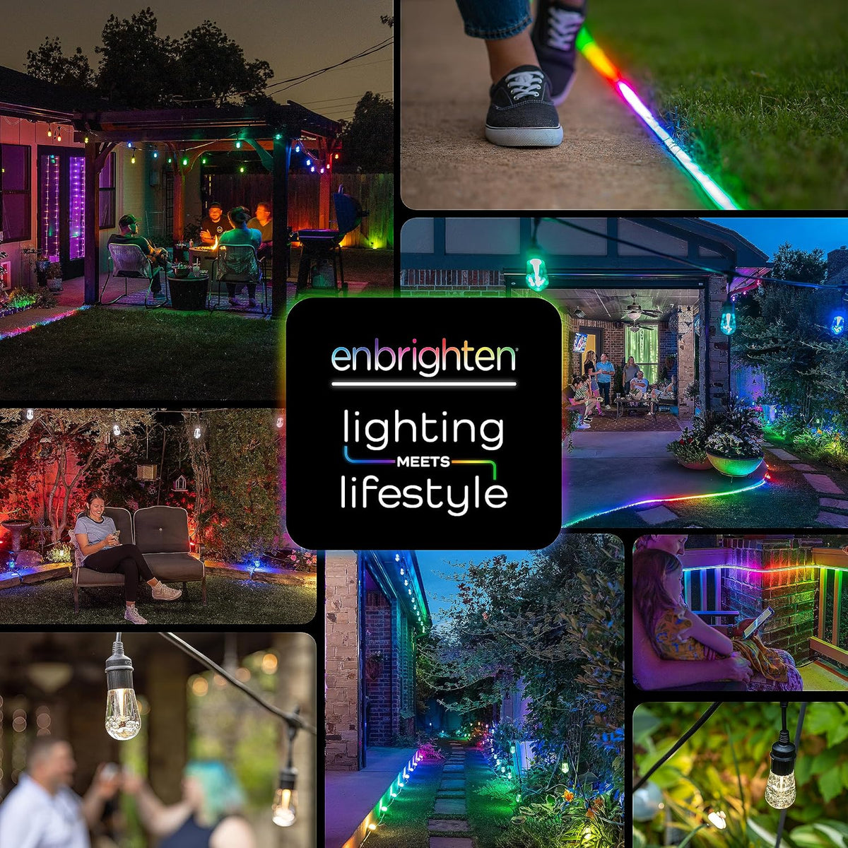 Enbrighten Vintage Outdoor String Lights, 24ft, 12 Bulbs, Remote Control