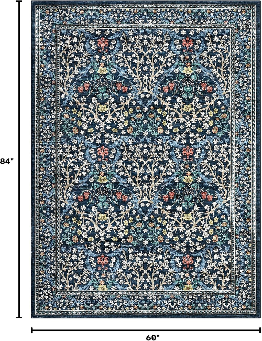 GarveeHome Blue Floral 5x7 Washable Area Rug for Living Room Bedroom